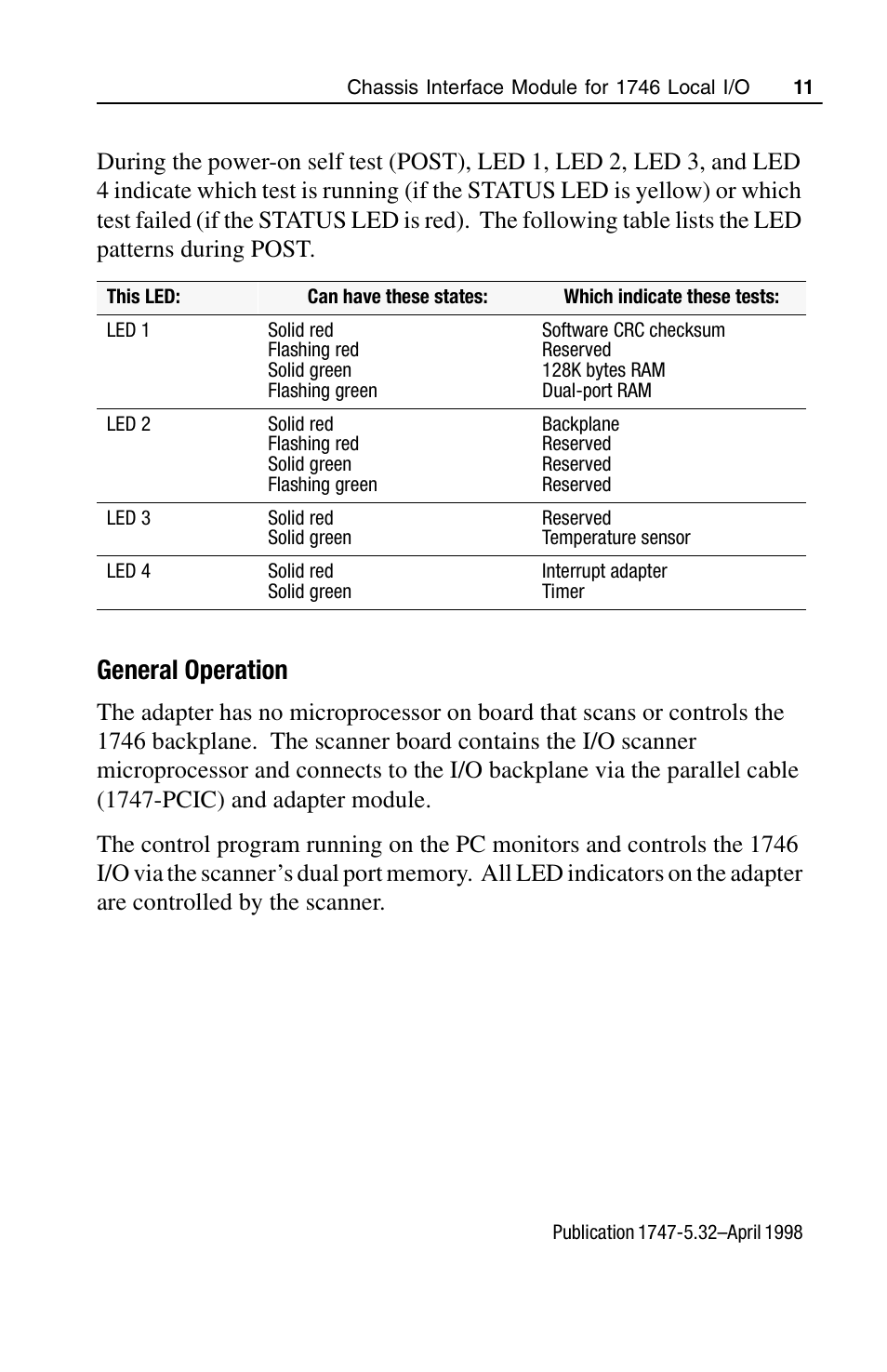 General operation | Rockwell Automation 1747-PCIL Chassis Interface Module for 1746 Local I/O User Manual | Page 11 / 16