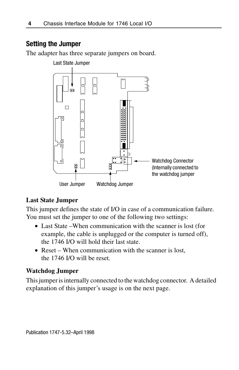 Setting the jumper | Rockwell Automation 1747-PCIL Chassis Interface Module for 1746 Local I/O User Manual | Page 4 / 16