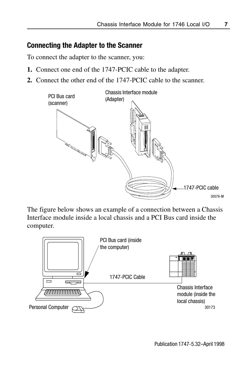 Connecting the adapter to the scanner | Rockwell Automation 1747-PCIL Chassis Interface Module for 1746 Local I/O User Manual | Page 7 / 16