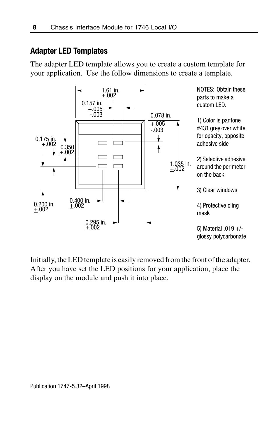 Adapter led templates | Rockwell Automation 1747-PCIL Chassis Interface Module for 1746 Local I/O User Manual | Page 8 / 16