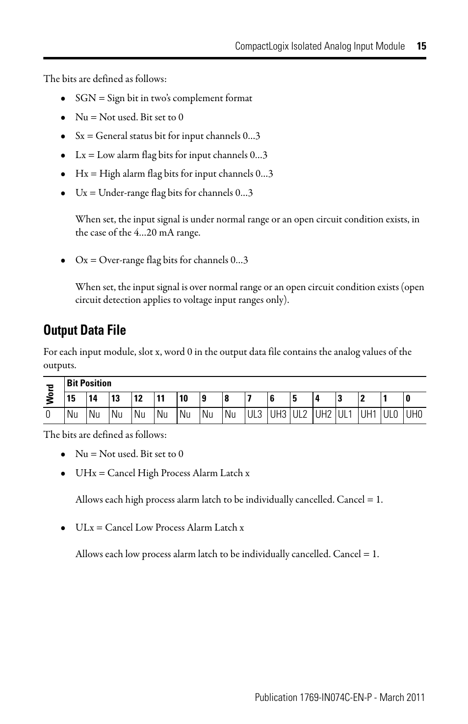 Output data file | Rockwell Automation 1769-IF4I CompactLogix Isolated Analog Input Module User Manual | Page 15 / 24