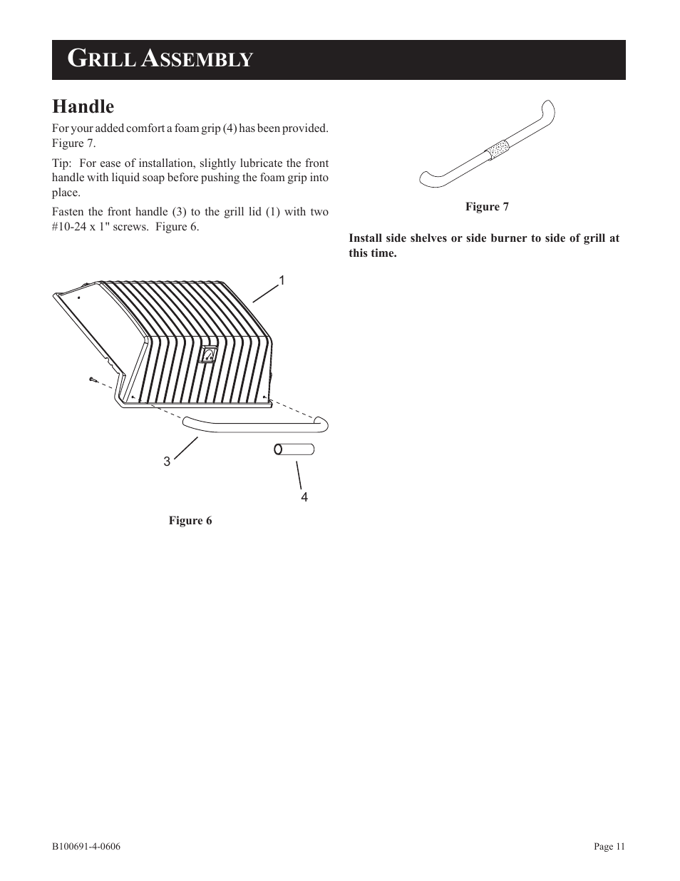 Rill, Ssembly handle | Broilmaster D3-1 User Manual | Page 11 / 24