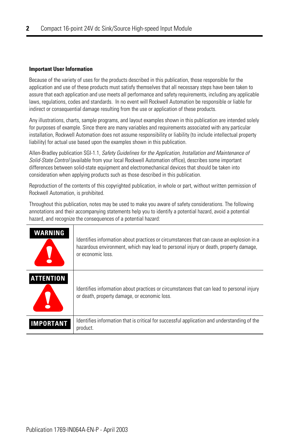 Rockwell Automation 1769-IQ16F Compact 24V dc Sink/Source Input Module User Manual | Page 2 / 16