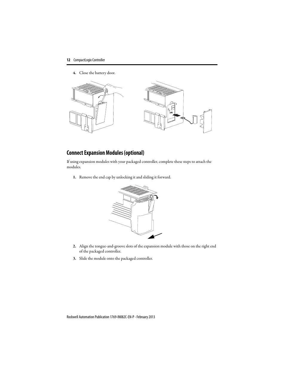 Connect expansion modules (optional) | Rockwell Automation 1769-L23E-QB1B_QBFC1B_QBFC1B CompactLogix Packaged Controller Installation Instructions User Manual | Page 12 / 44