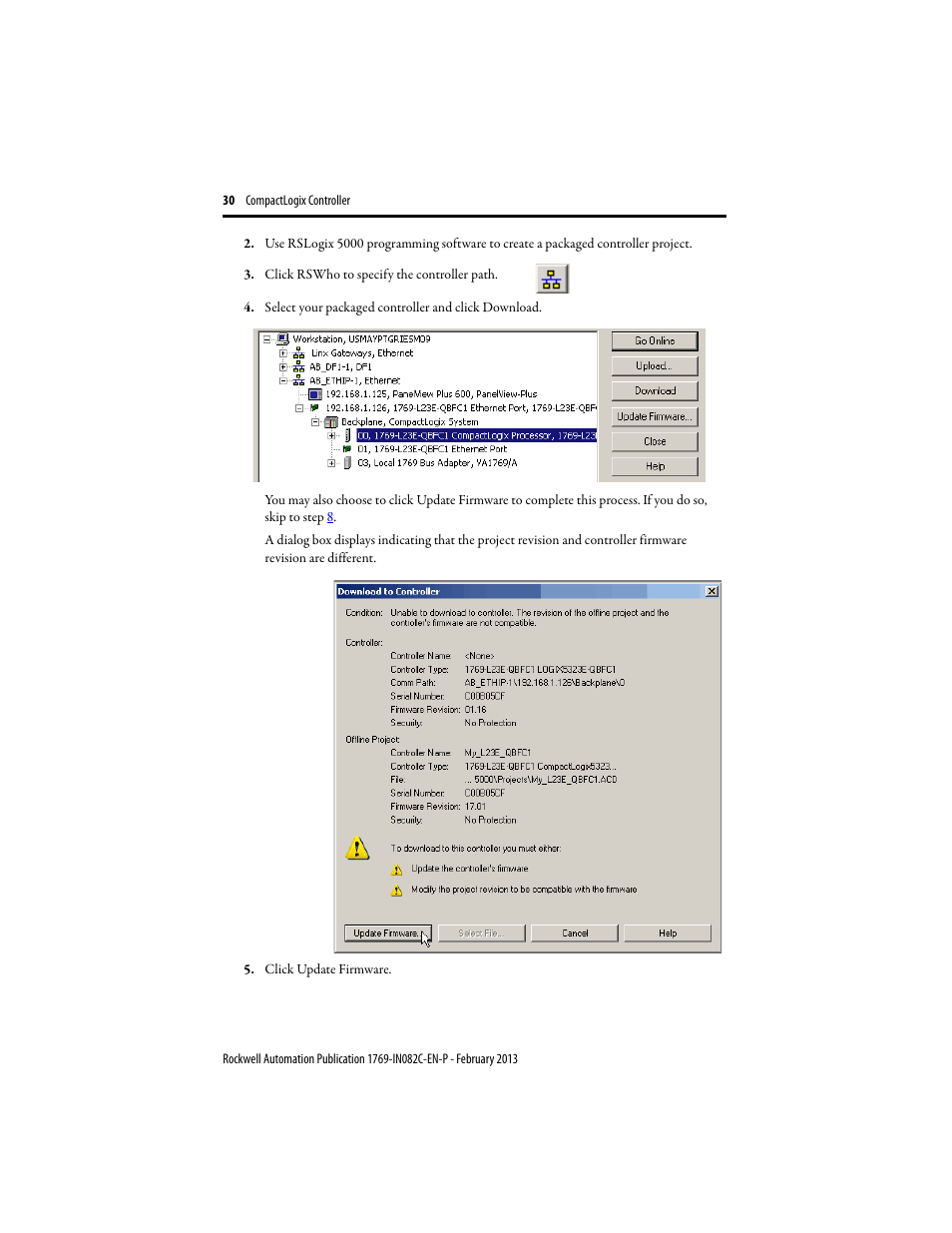 Rockwell Automation 1769-L23E-QB1B_QBFC1B_QBFC1B CompactLogix Packaged Controller Installation Instructions User Manual | Page 30 / 44