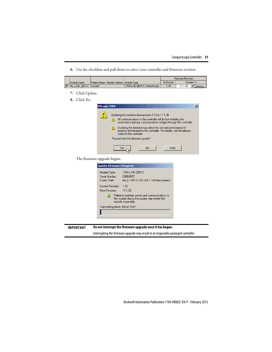 Rockwell Automation 1769-L23E-QB1B_QBFC1B_QBFC1B CompactLogix Packaged Controller Installation Instructions User Manual | Page 31 / 44