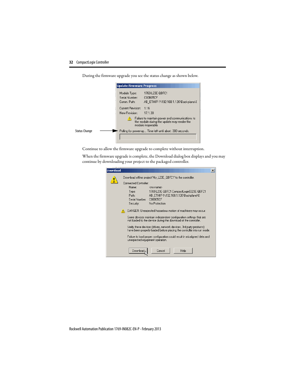 Rockwell Automation 1769-L23E-QB1B_QBFC1B_QBFC1B CompactLogix Packaged Controller Installation Instructions User Manual | Page 32 / 44