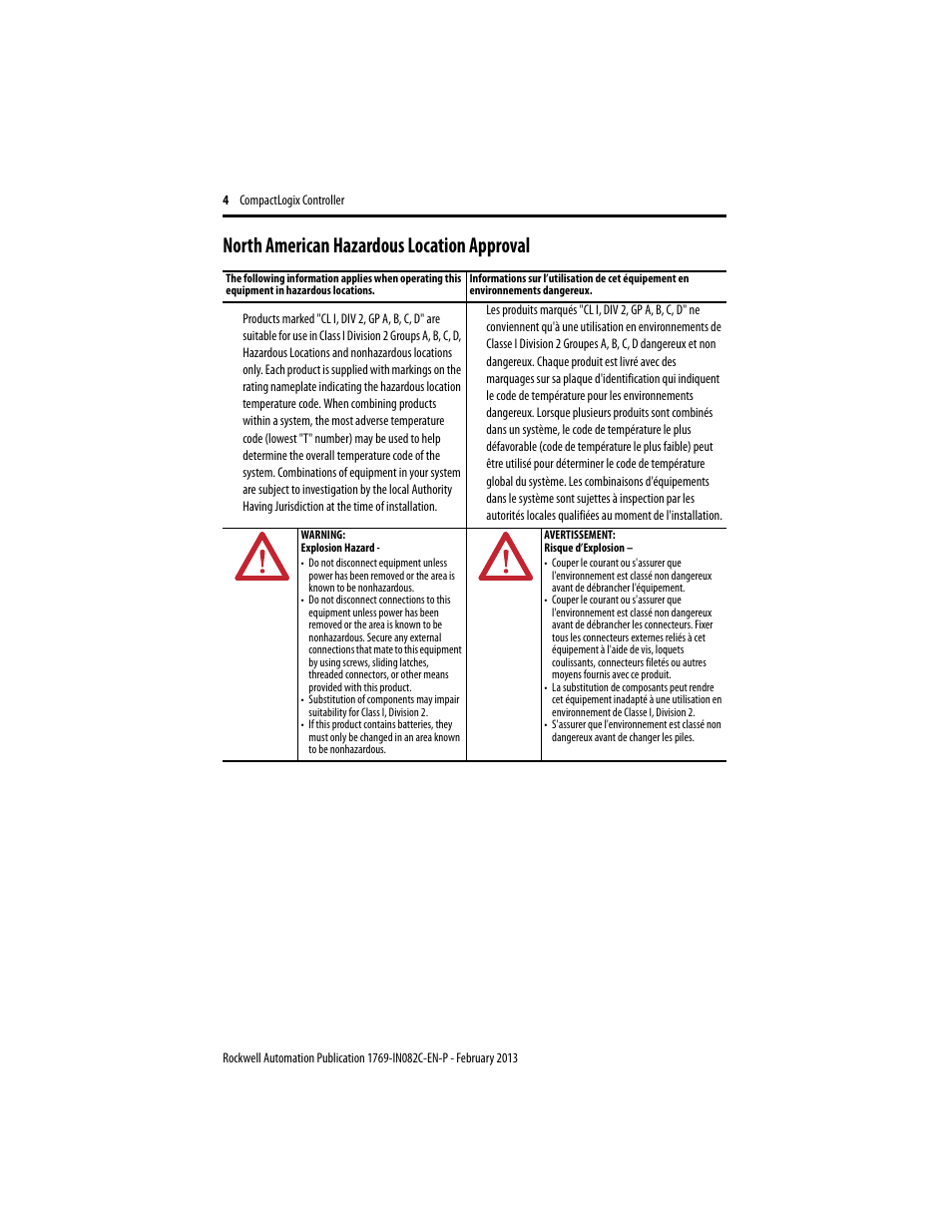 North american hazardous location approval | Rockwell Automation 1769-L23E-QB1B_QBFC1B_QBFC1B CompactLogix Packaged Controller Installation Instructions User Manual | Page 4 / 44
