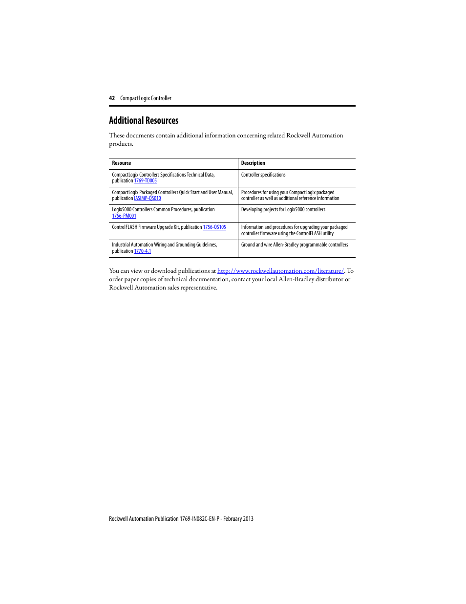 Additional resources | Rockwell Automation 1769-L23E-QB1B_QBFC1B_QBFC1B CompactLogix Packaged Controller Installation Instructions User Manual | Page 42 / 44