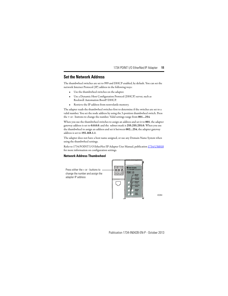 Set the network address | Rockwell Automation 1734-AENT, Series B 1734 POINT I/O EtherNet/IP Adapter Installation Instructions User Manual | Page 11 / 24