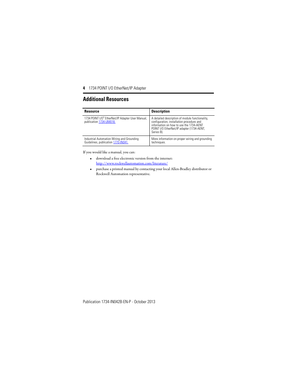 Additional resources | Rockwell Automation 1734-AENT, Series B 1734 POINT I/O EtherNet/IP Adapter Installation Instructions User Manual | Page 4 / 24