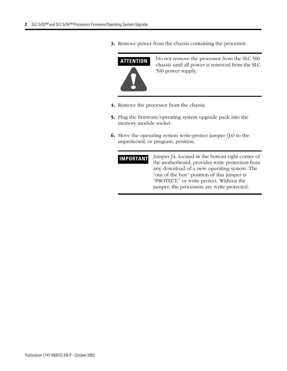 Rockwell Automation 1747-OS302_OS401 SLC 5/03 and 5/04 Processors Firmware/Operating System Upgrade User Manual | Page 2 / 8