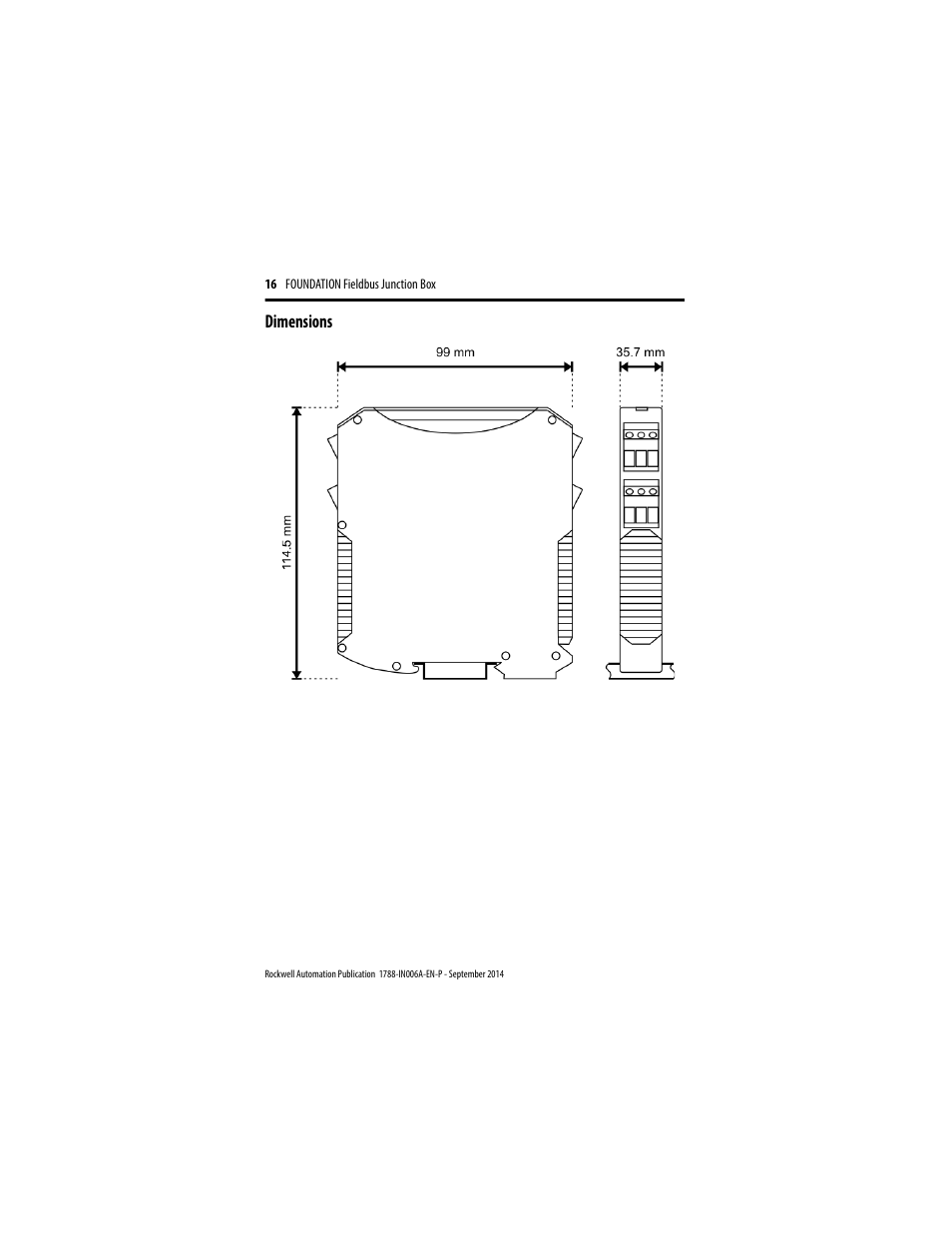 Dimensions | Rockwell Automation 1788-FBJB6 Foundation Fieldbus Junction Box Installation Instructions User Manual | Page 16 / 18