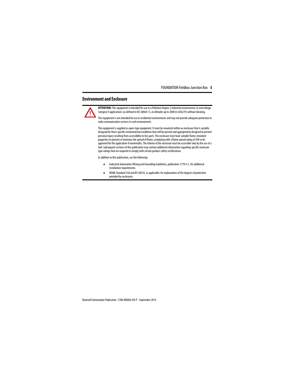 Environment and enclosure | Rockwell Automation 1788-FBJB6 Foundation Fieldbus Junction Box Installation Instructions User Manual | Page 5 / 18