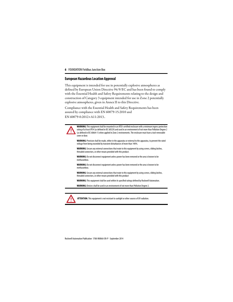 European hazardous location approval | Rockwell Automation 1788-FBJB6 Foundation Fieldbus Junction Box Installation Instructions User Manual | Page 6 / 18