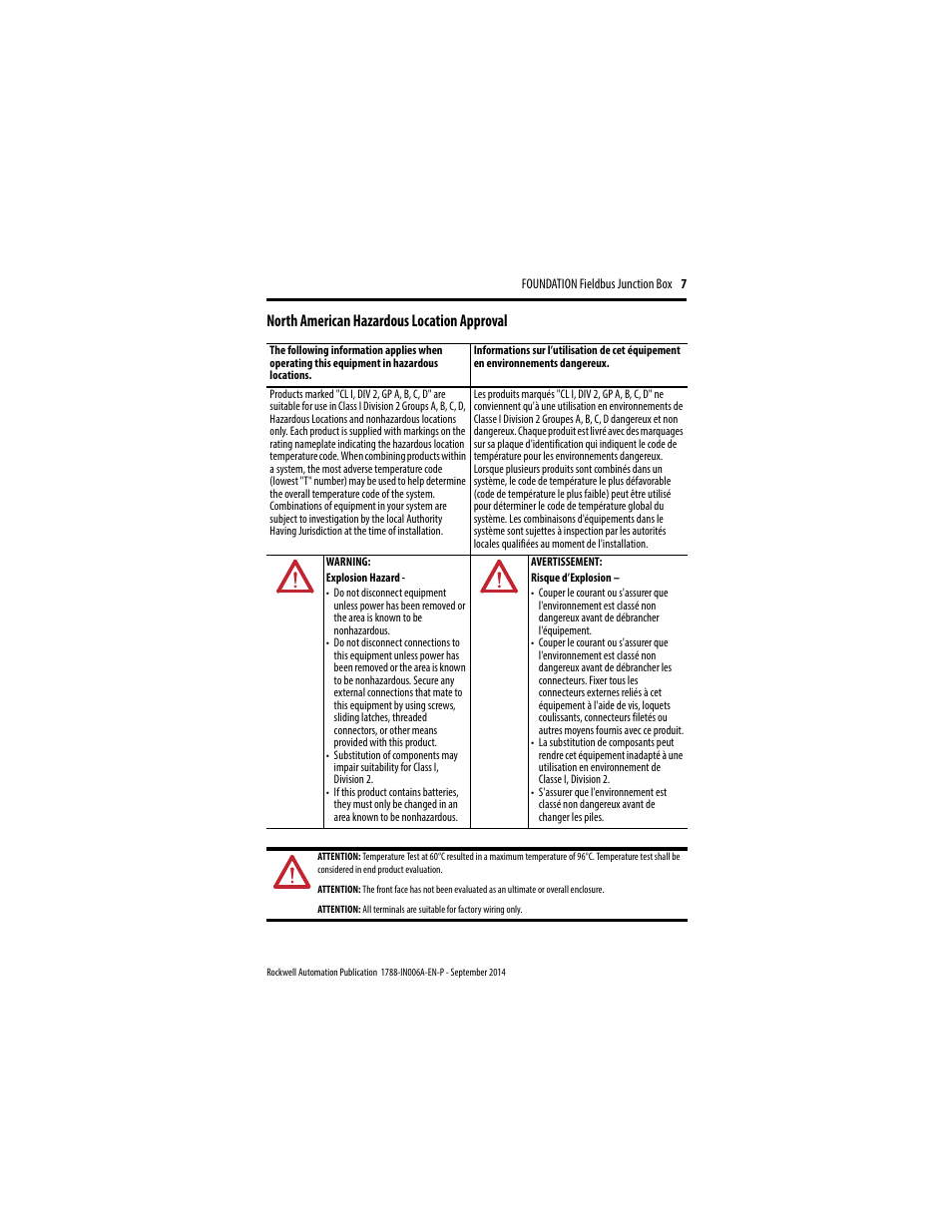 North american hazardous location approval | Rockwell Automation 1788-FBJB6 Foundation Fieldbus Junction Box Installation Instructions User Manual | Page 7 / 18