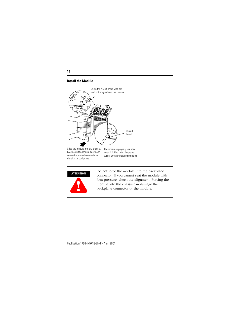 Install the module | Rockwell Automation 1756-CNB ControlLogix ControlNet Bridge Module Installation Instructions User Manual | Page 14 / 32