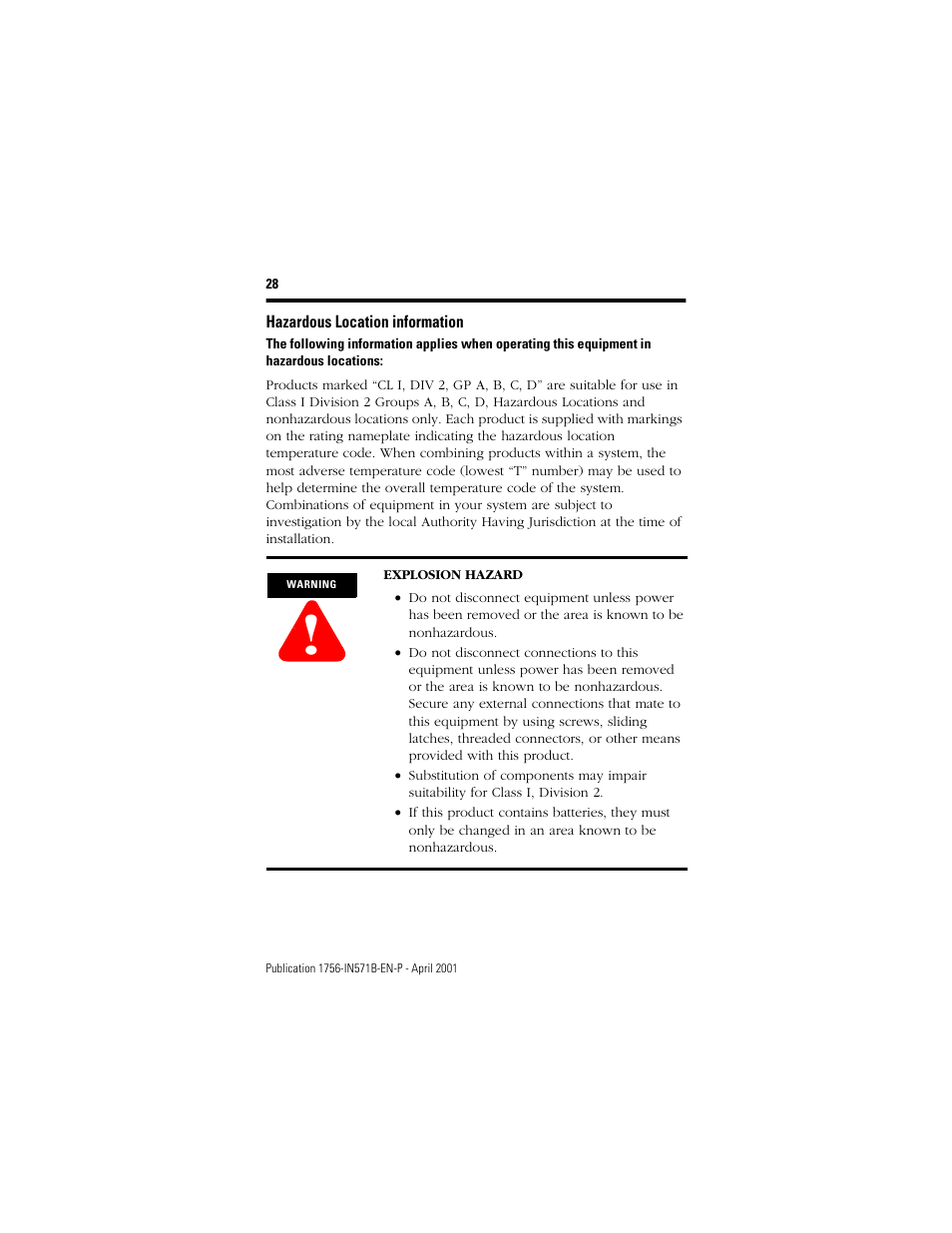 Hazardous location information | Rockwell Automation 1756-CNB ControlLogix ControlNet Bridge Module Installation Instructions User Manual | Page 28 / 32