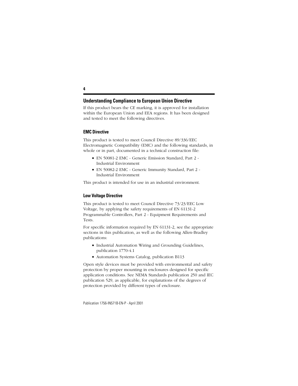 Emc directive, Low voltage directive | Rockwell Automation 1756-CNB ControlLogix ControlNet Bridge Module Installation Instructions User Manual | Page 4 / 32