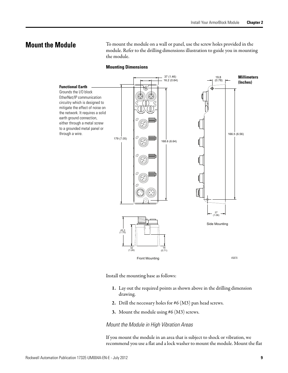 Mount the module, Mount the module in high vibration areas | Rockwell Automation 1732E-IR4IM12R ArmorBlock Dual-Port EtherNet/IP 4-Point Thermocouple and RTD User Manual | Page 17 / 86