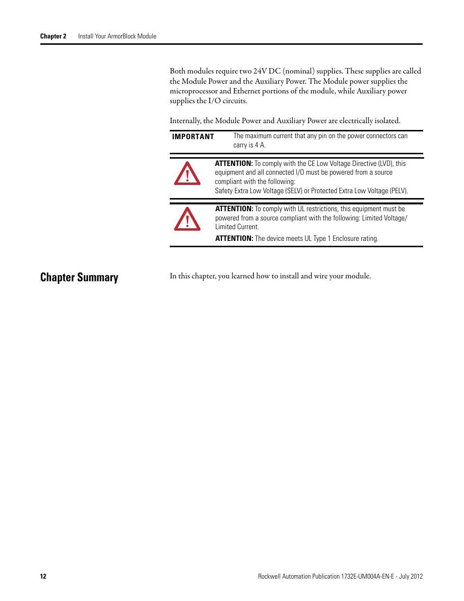 Chapter summary | Rockwell Automation 1732E-IR4IM12R ArmorBlock Dual-Port EtherNet/IP 4-Point Thermocouple and RTD User Manual | Page 20 / 86