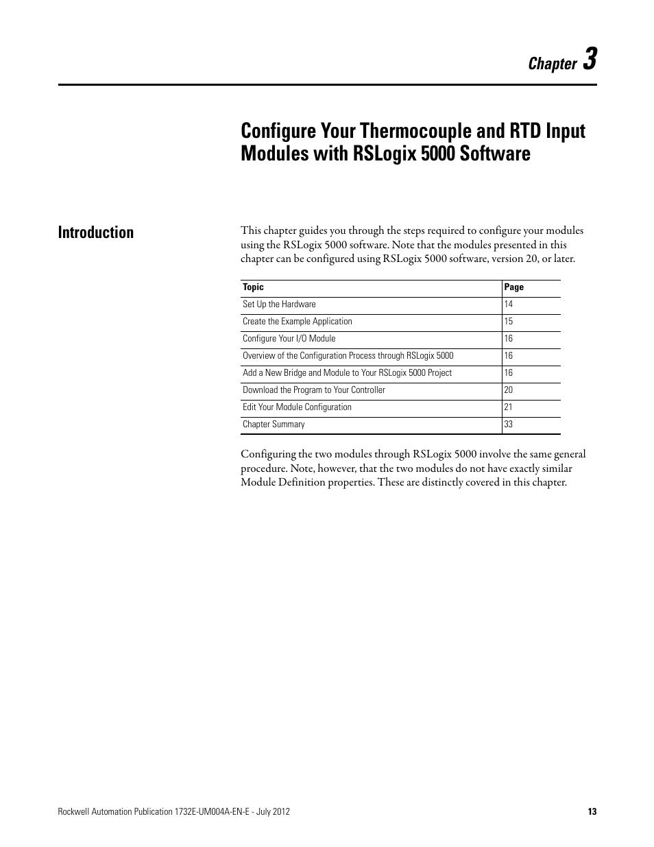 Introduction, Chapter 3, Configure your thermocouple | Chapter | Rockwell Automation 1732E-IR4IM12R ArmorBlock Dual-Port EtherNet/IP 4-Point Thermocouple and RTD User Manual | Page 21 / 86