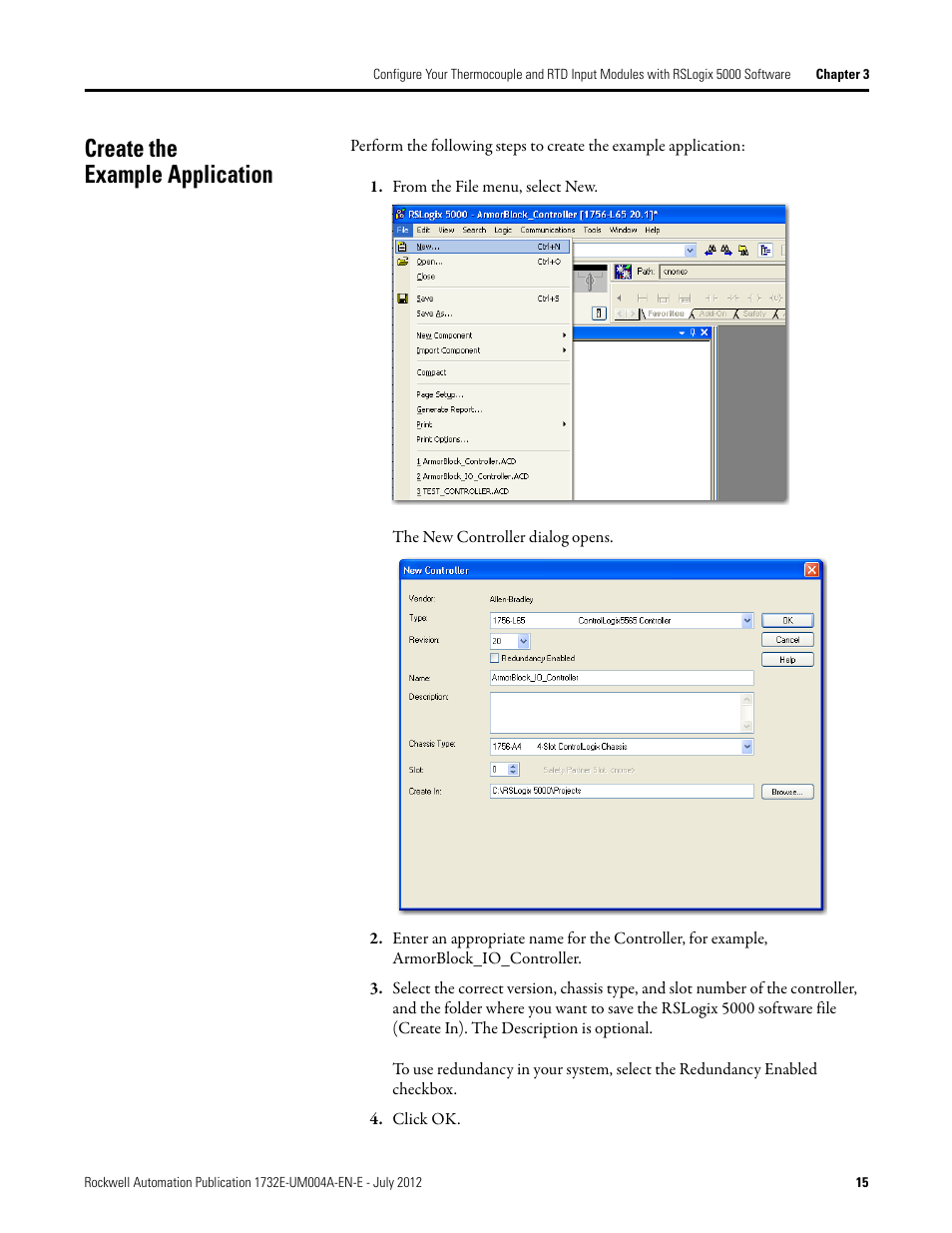 Create the example application | Rockwell Automation 1732E-IR4IM12R ArmorBlock Dual-Port EtherNet/IP 4-Point Thermocouple and RTD User Manual | Page 23 / 86