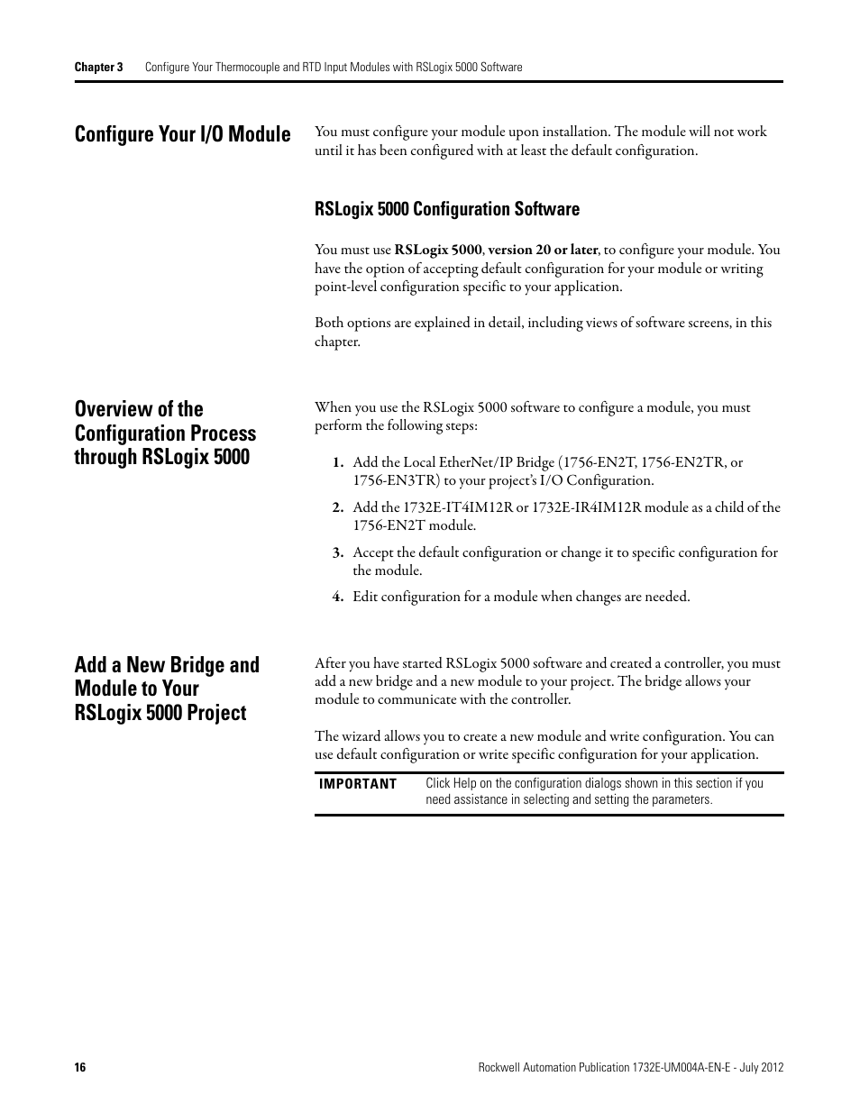 Configure your i/o module, Rslogix 5000 configuration software | Rockwell Automation 1732E-IR4IM12R ArmorBlock Dual-Port EtherNet/IP 4-Point Thermocouple and RTD User Manual | Page 24 / 86