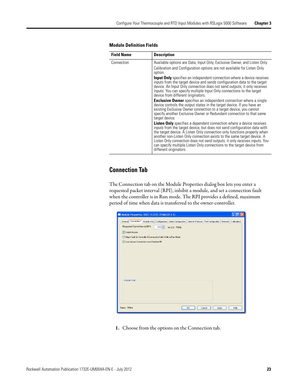 Connection tab | Rockwell Automation 1732E-IR4IM12R ArmorBlock Dual-Port EtherNet/IP 4-Point Thermocouple and RTD User Manual | Page 31 / 86