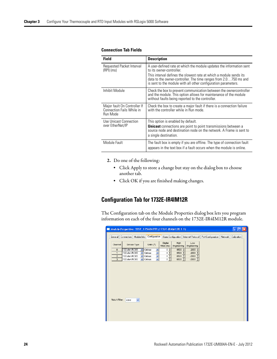 Configuration tab for 1732e-ir4im12r | Rockwell Automation 1732E-IR4IM12R ArmorBlock Dual-Port EtherNet/IP 4-Point Thermocouple and RTD User Manual | Page 32 / 86