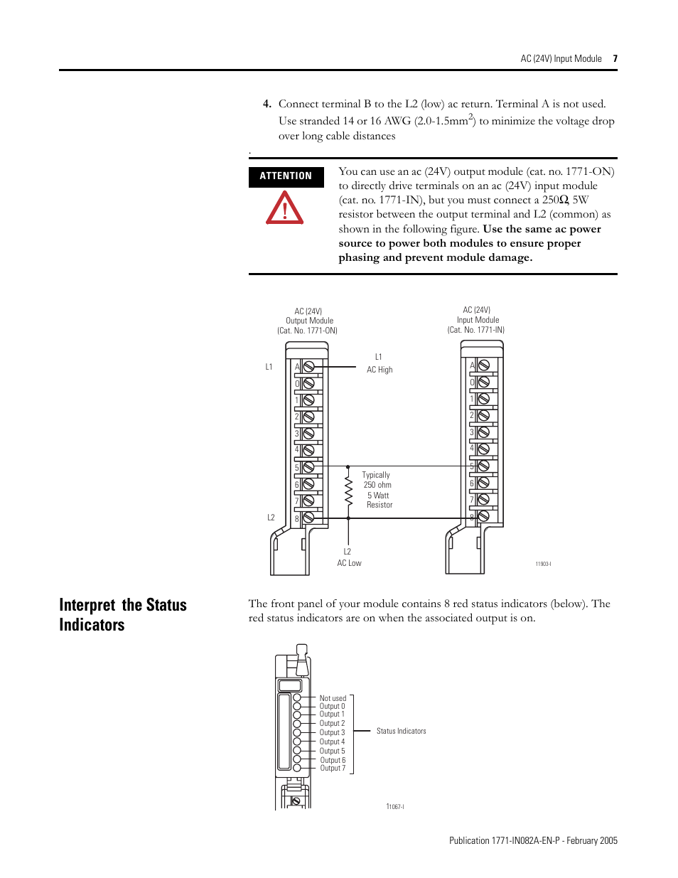 Interpret the status indicators | Rockwell Automation 1771-IN ac (24V) Input Module Installation Instructions User Manual | Page 7 / 8