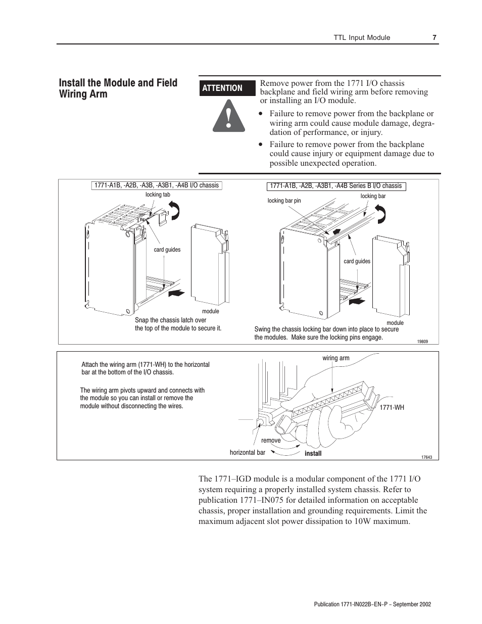 Install the module and field wiring arm | Rockwell Automation 1771-IGD TTL Input Module Installation Instructions User Manual | Page 7 / 12