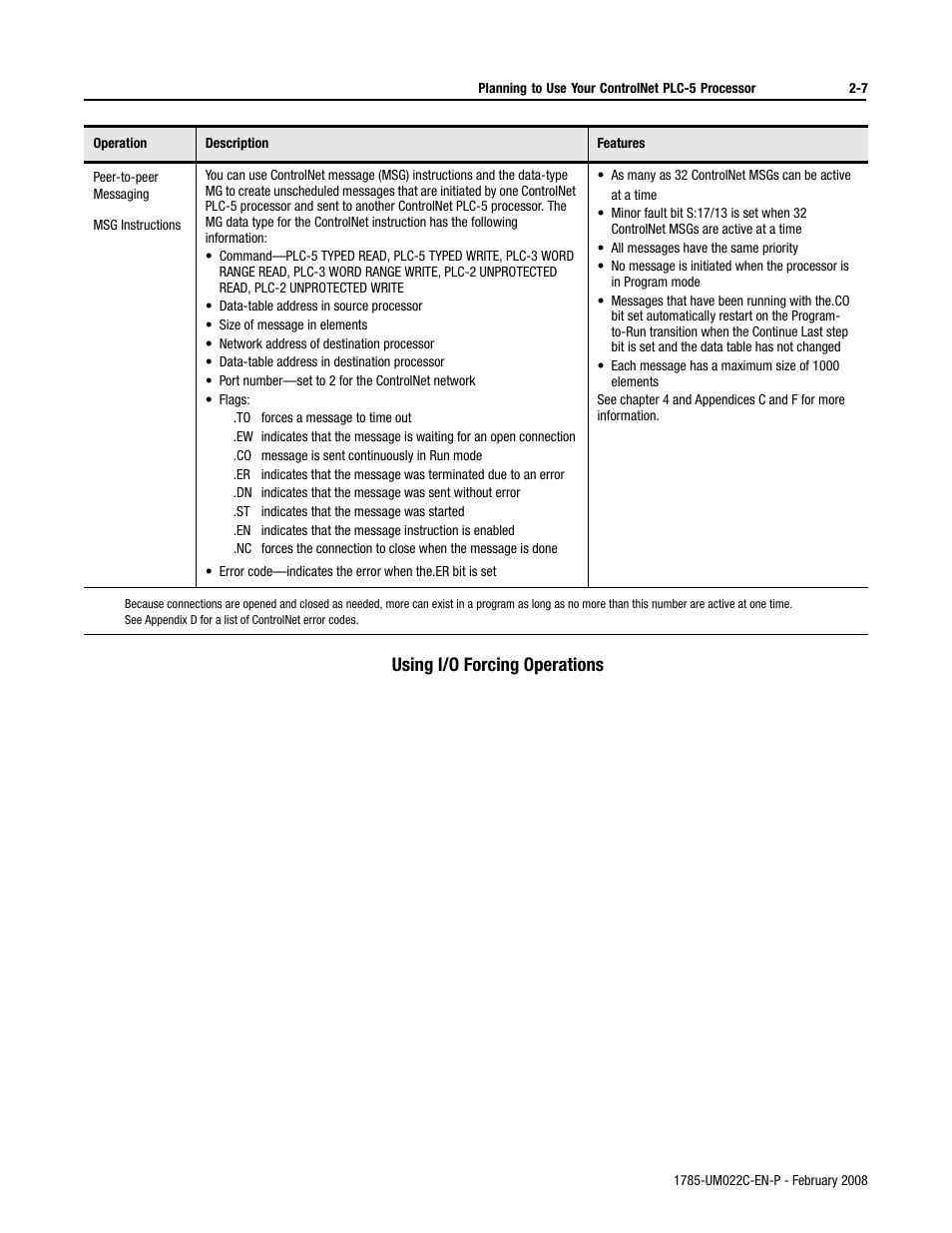 Using i/o forcing operations | Rockwell Automation 1785-Lx0C15 ControlNet PLC-5 Programmable Controllers User Manual User Manual | Page 45 / 148