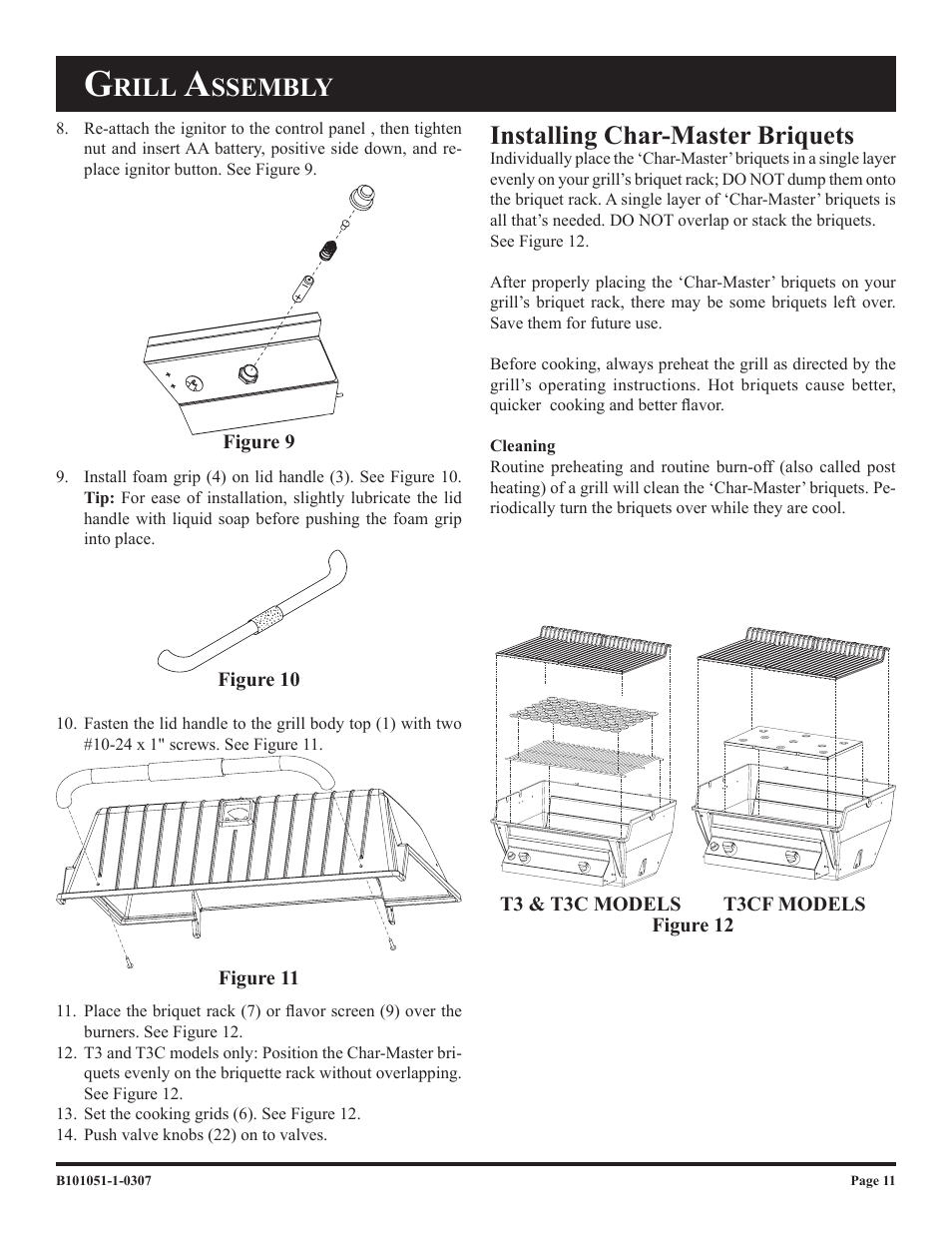 Rill, Ssembly installing char-master briquets | Broilmaster T3CN-1 User Manual | Page 11 / 24