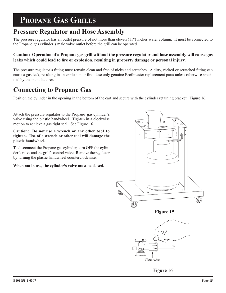 Connecting to propane gas, Pressure regulator and hose assembly, Ropane | Rills | Broilmaster T3CN-1 User Manual | Page 15 / 24