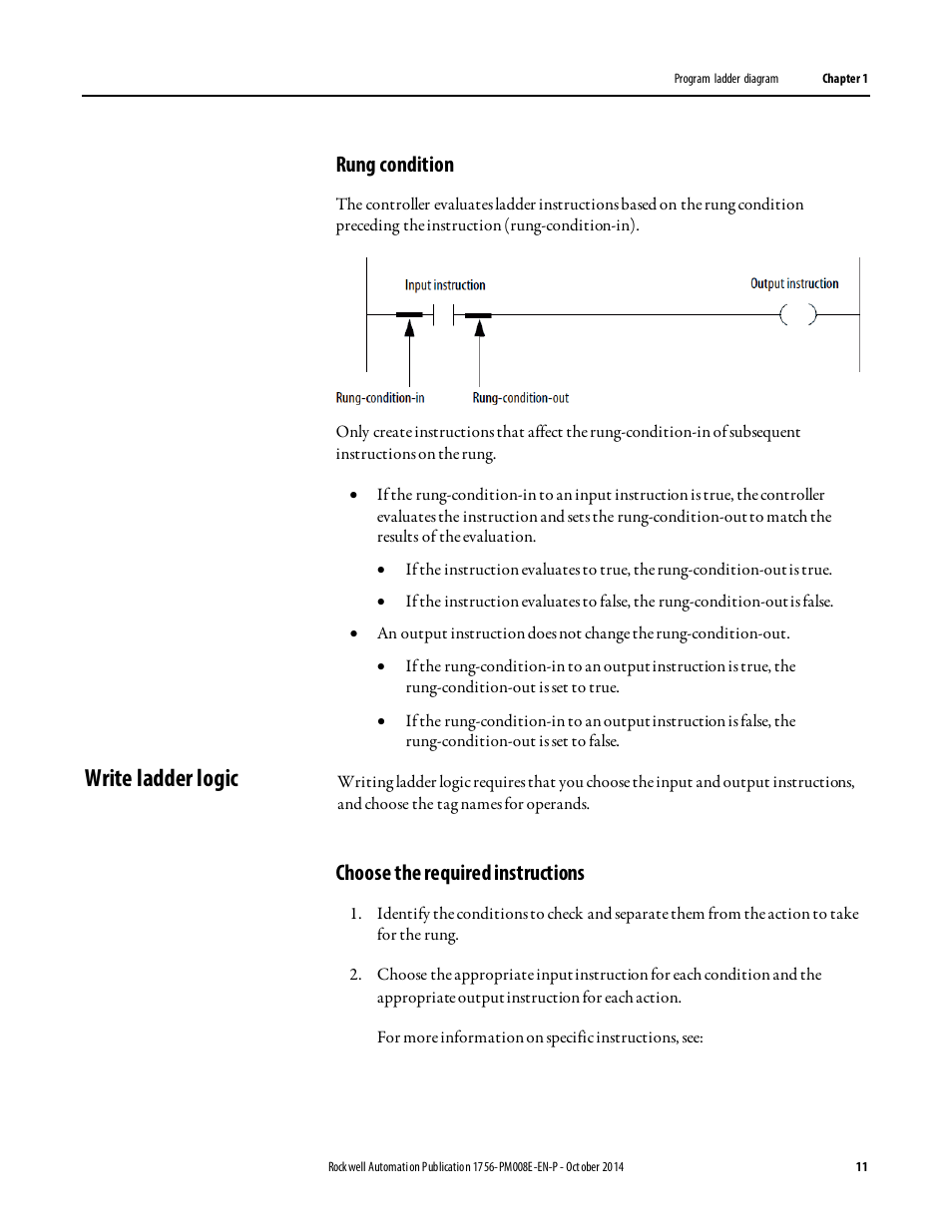 Write ladder logic, Choose the required instructions, Rung condition | Rockwell Automation Logix5000 Controllers Ladder Diagram Programming Manual User Manual | Page 11 / 22