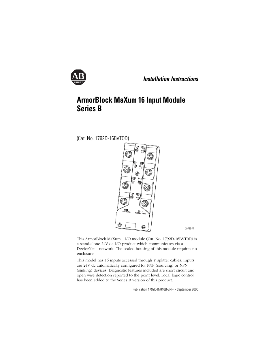 Rockwell Automation 1792D-16BVTOD ArmorBlock MaXum 16 Input Module Series B User Manual | 16 pages
