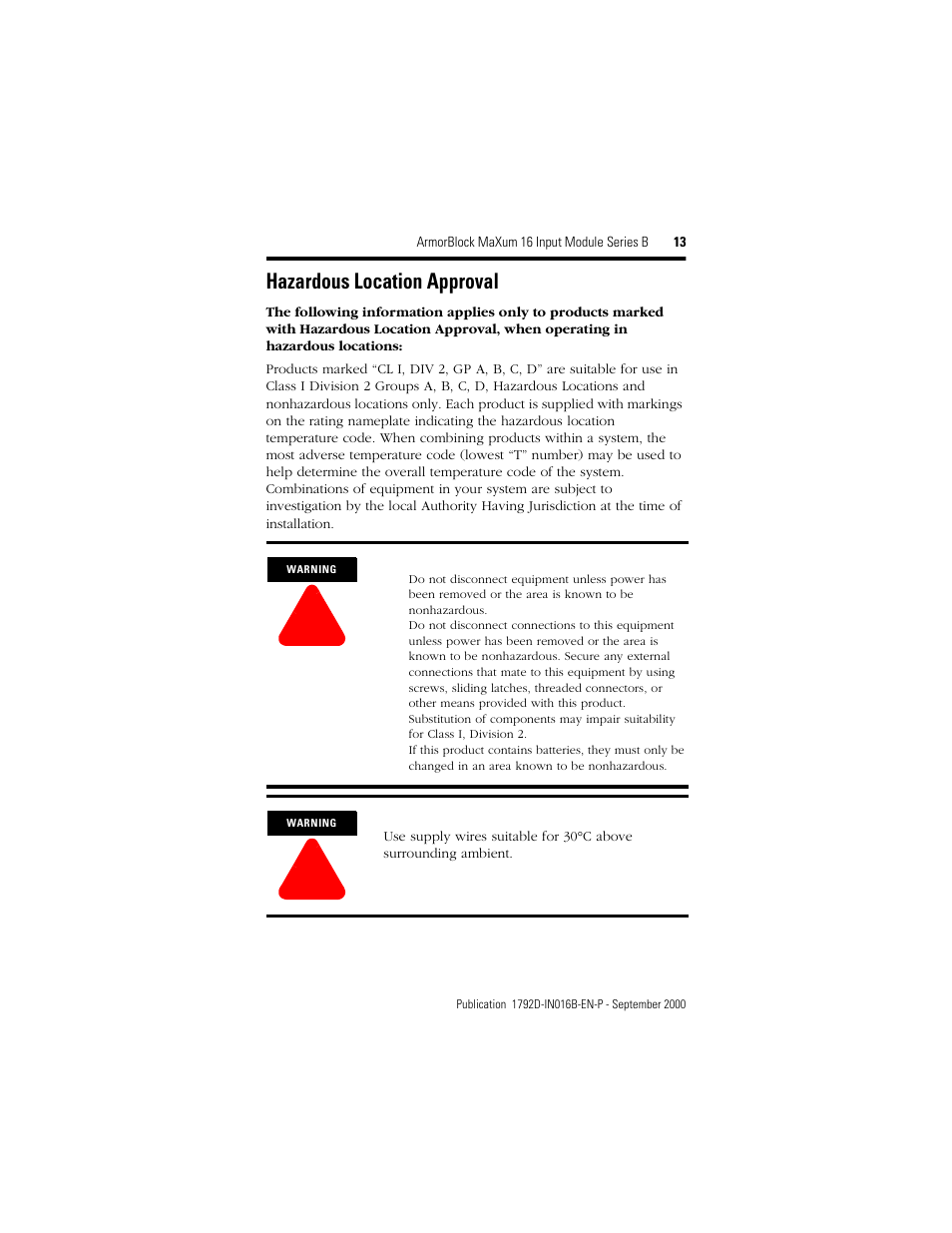 Hazardous location approval | Rockwell Automation 1792D-16BVTOD ArmorBlock MaXum 16 Input Module Series B User Manual | Page 13 / 16
