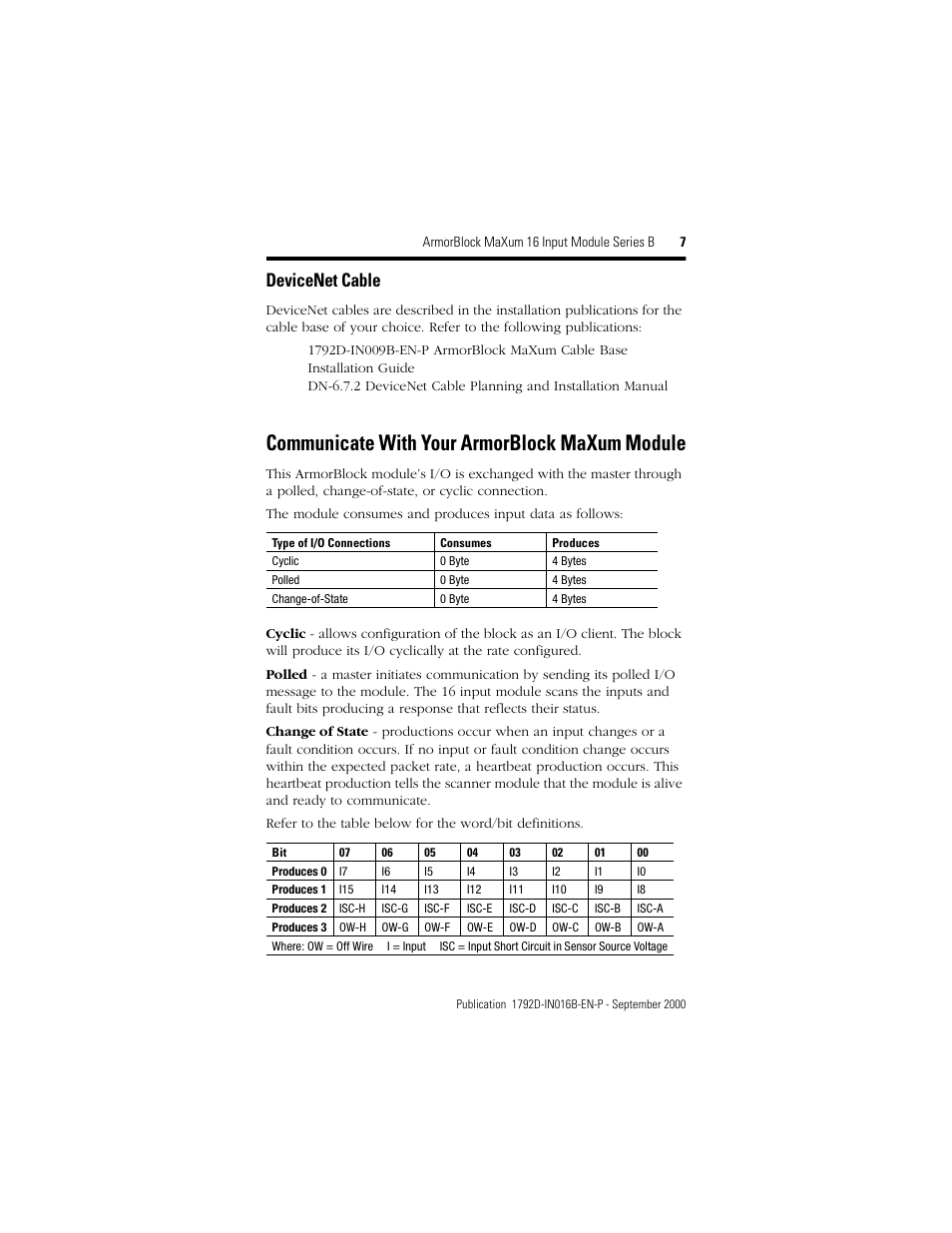 Communicate with your armorblock maxum module, Devicenet cable | Rockwell Automation 1792D-16BVTOD ArmorBlock MaXum 16 Input Module Series B User Manual | Page 7 / 16