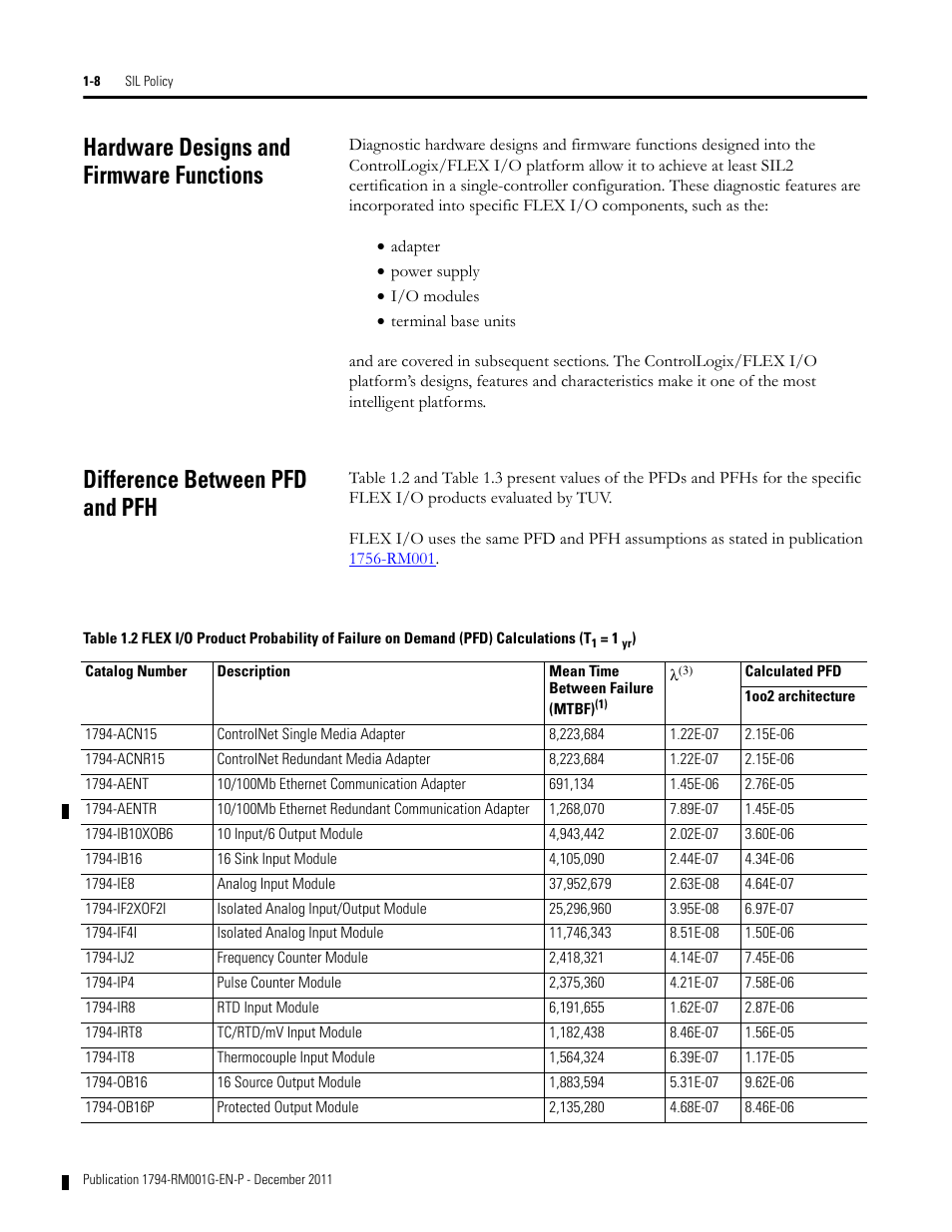 Hardware designs and firmware functions, Difference between pfd and pfh | Rockwell Automation 1794 FLEX I/O System with ControlLogix for SIL2 User Manual | Page 12 / 60