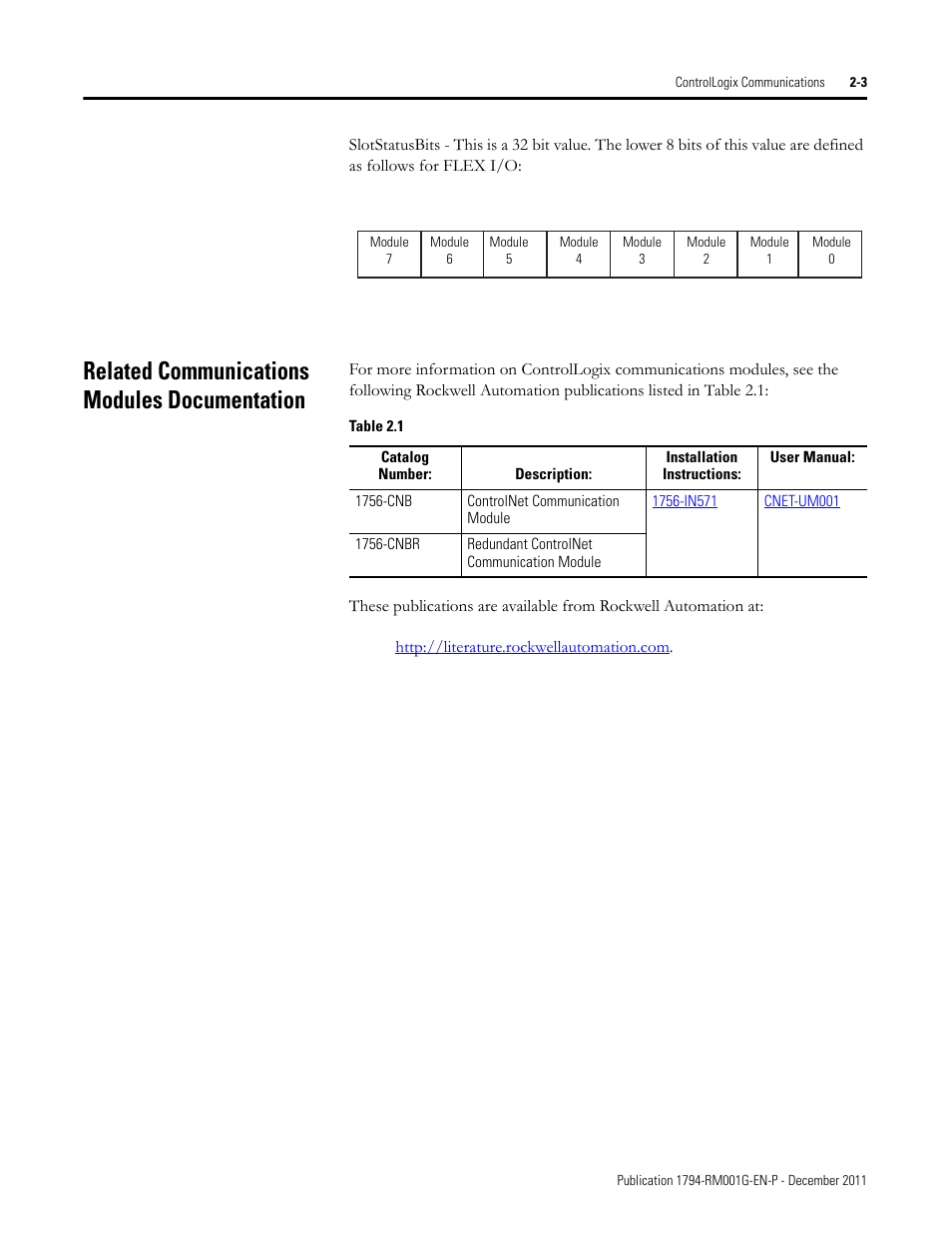 Related communications modules documentation | Rockwell Automation 1794 FLEX I/O System with ControlLogix for SIL2 User Manual | Page 21 / 60