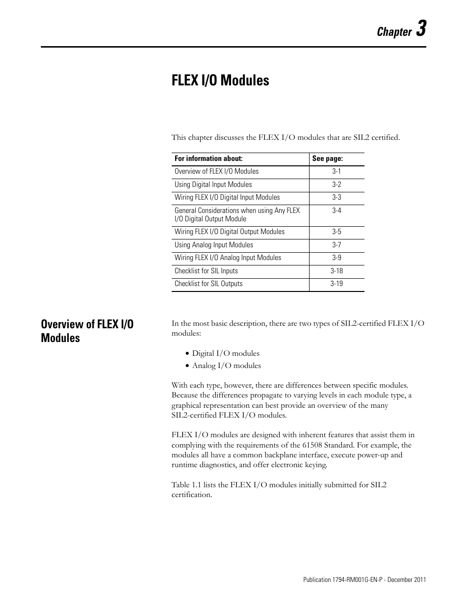 3 - flex i/o modules, Overview of flex i/o modules, Chapter 3 | Flex i/o modules, Chapter | Rockwell Automation 1794 FLEX I/O System with ControlLogix for SIL2 User Manual | Page 23 / 60