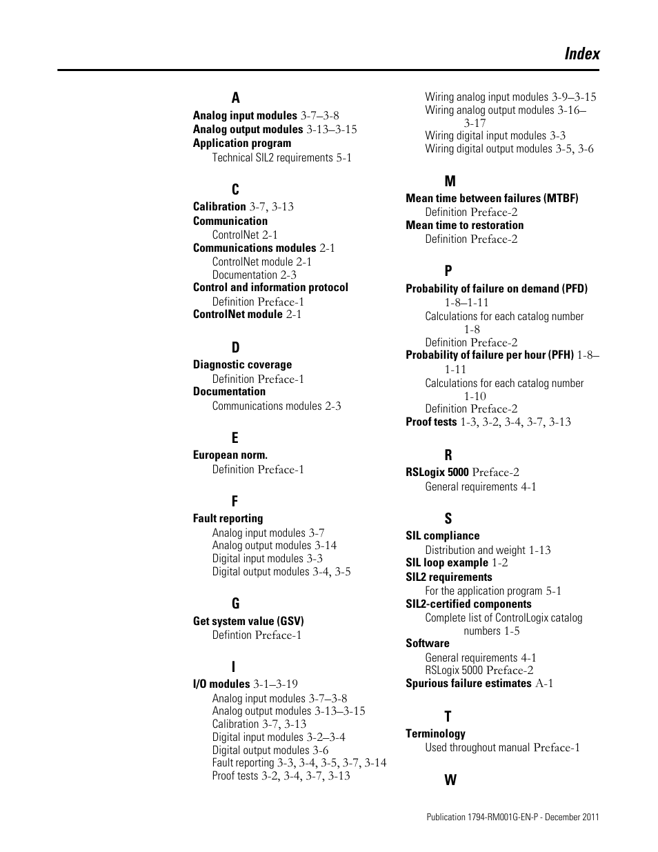 Index | Rockwell Automation 1794 FLEX I/O System with ControlLogix for SIL2 User Manual | Page 57 / 60