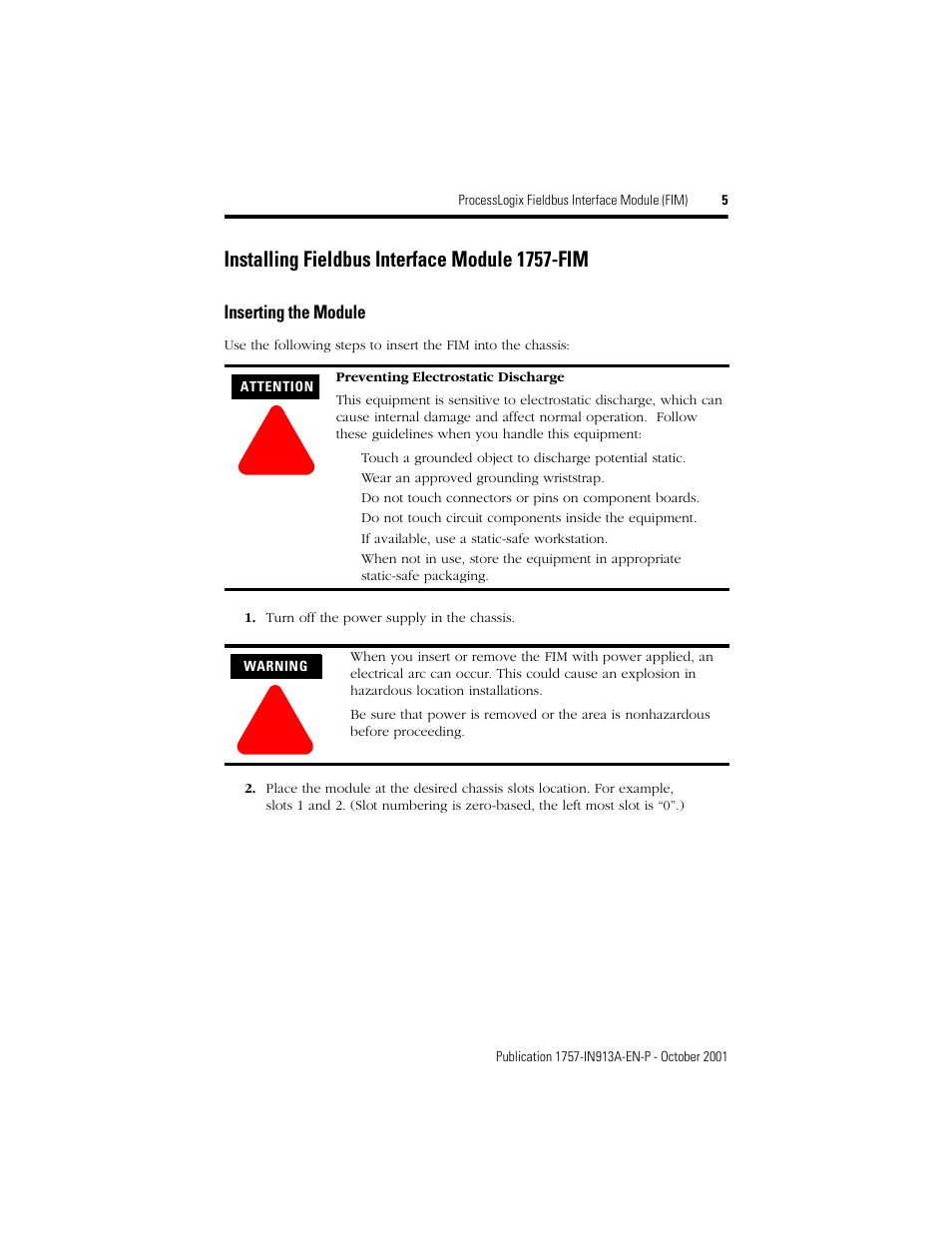Installing fieldbus interface module 1757-fim | Rockwell Automation 1757-FIM ProcessLogix Fieldbus Interface Module (FIM) Installation Instructions User Manual | Page 5 / 12