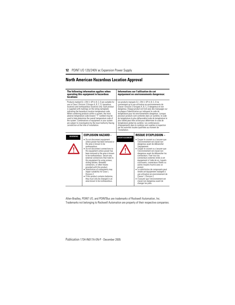 North american hazardous location approval | Rockwell Automation 1734-EPAC POINT I/O ac Power Supply User Manual | Page 12 / 16