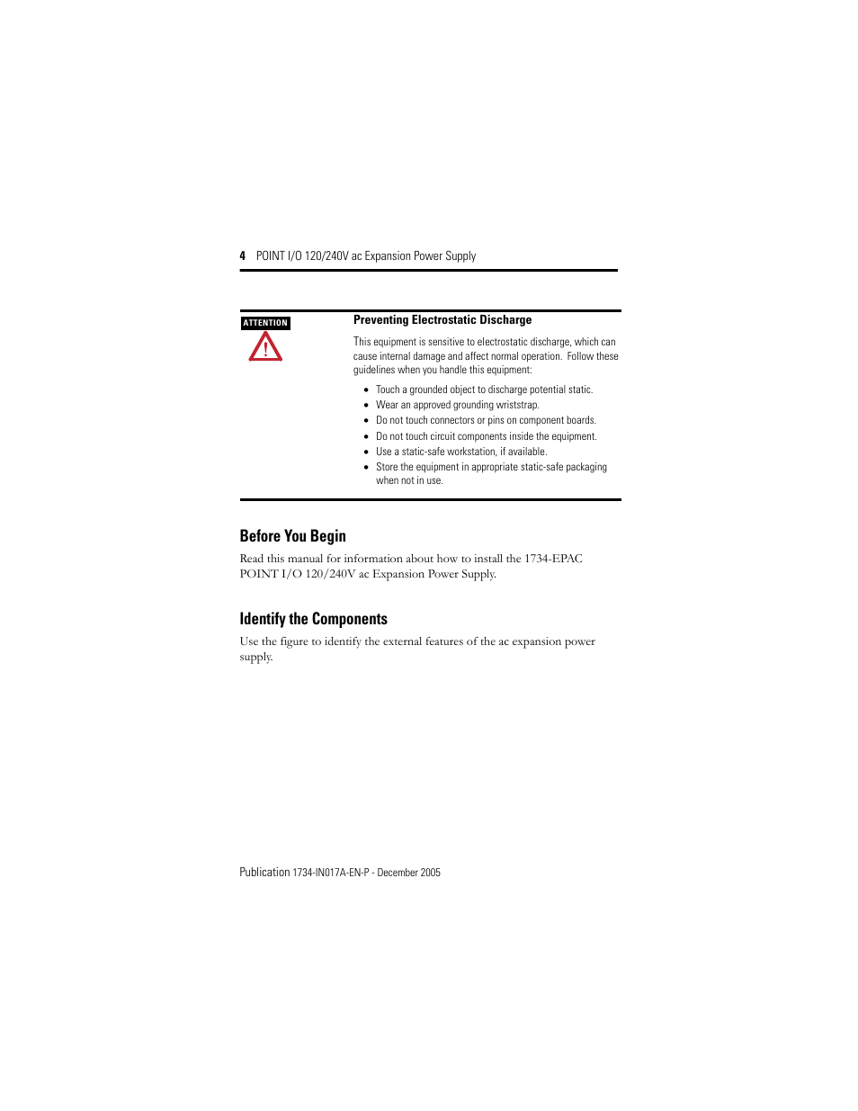 Before you begin, Identify the components | Rockwell Automation 1734-EPAC POINT I/O ac Power Supply User Manual | Page 4 / 16