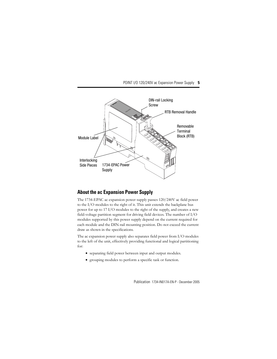 About the ac expansion power supply | Rockwell Automation 1734-EPAC POINT I/O ac Power Supply User Manual | Page 5 / 16