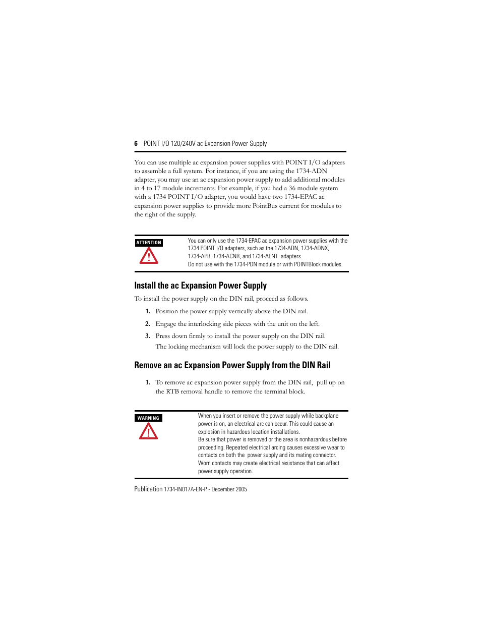 Install the ac expansion power supply | Rockwell Automation 1734-EPAC POINT I/O ac Power Supply User Manual | Page 6 / 16