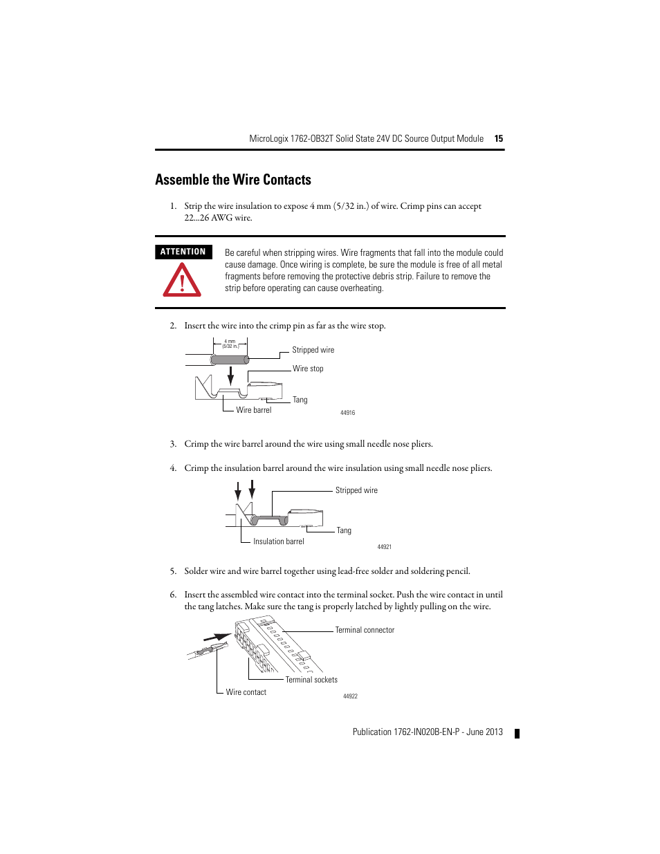 Assemble the wire contacts | Rockwell Automation 1762-OB32T MicroLogix Solid State 24V DC Source Output User Manual | Page 15 / 20