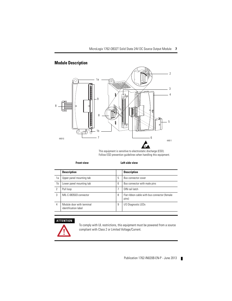 Module description | Rockwell Automation 1762-OB32T MicroLogix Solid State 24V DC Source Output User Manual | Page 7 / 20